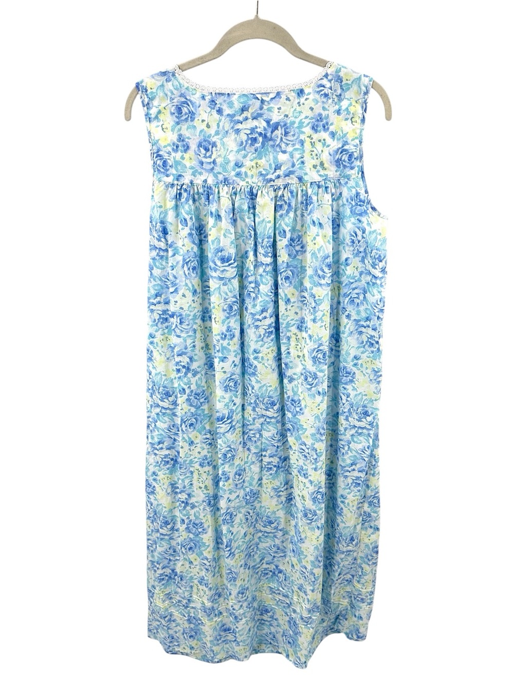 Eileen West Nightgown Sz Medium Blue Floral Lace Trim Cotton Sleeveless Cottage - Picture 4 of 9